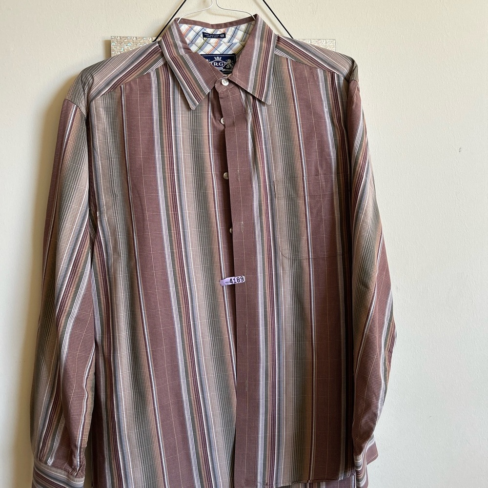 R&G brown and green striped button down Size XL